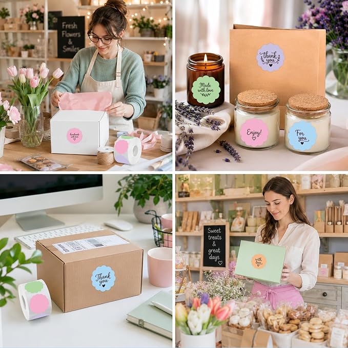 500 Pcs 2" Round Thermal Labels, Scalloped Multi-Colors Blank Circle Sticker for Small Business, Thank You, Logo Design, Waterproof for Direct Thermal Label Printers (Pastel 5 Colors)