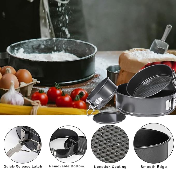 Springform Pan Set, 9.5/10/11Inch Square cake pans, Nonstick Bakeware Springform, Leakproof Cake Pans with Removable Bottom for Baking, Cheesecake Pan (Round, 10 inch)