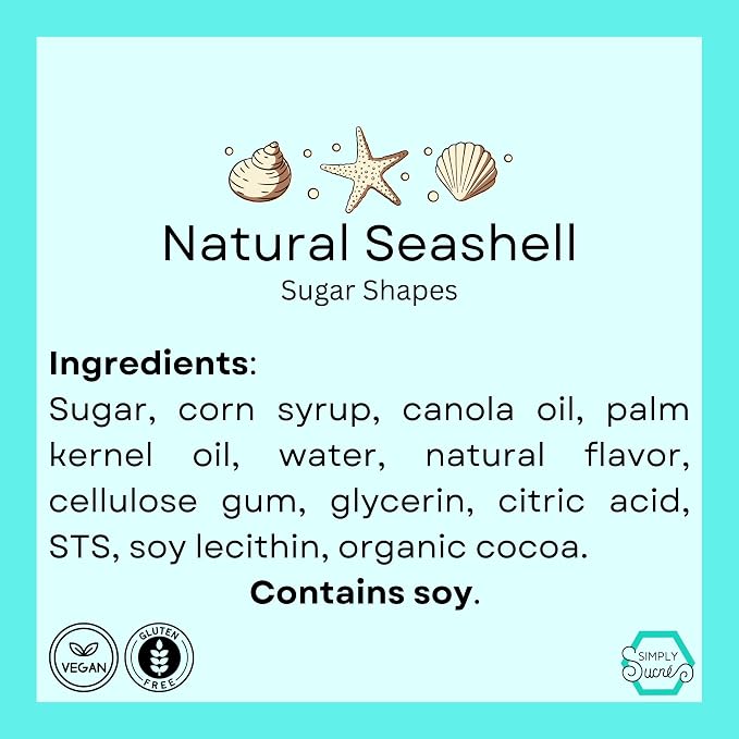 15 Dye Free Seashell Edible Cake Decorations, Vegan, Gluten-Free, Edible Cake Toppers for Cupcakes, Cookies & Desserts, by Simply Sucré (15 Pieces (Gift Box), Natural)