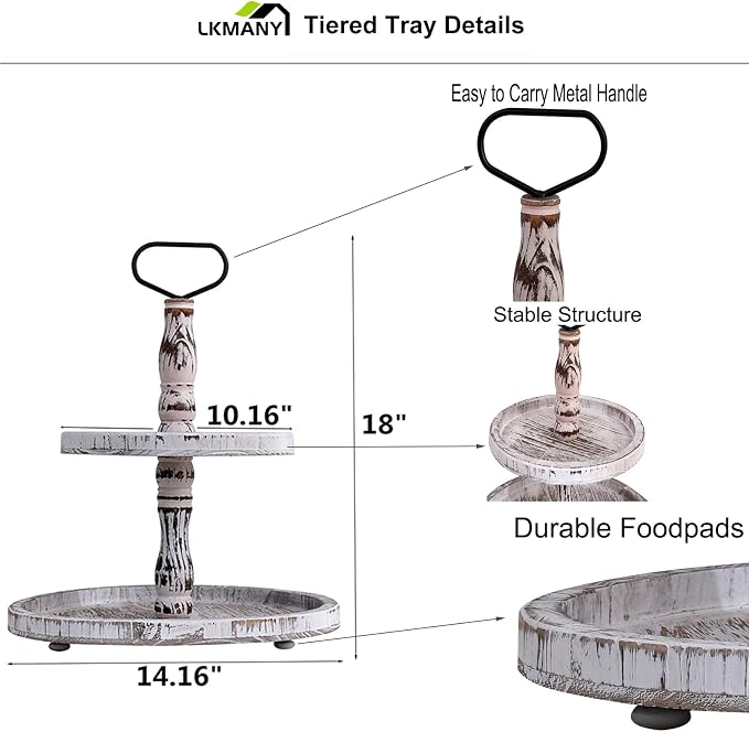 Tiered Tray Two Tier Trays Round Rustic Cupcake Stand,Serving Cakes Holder with Handle for Living Room,Party