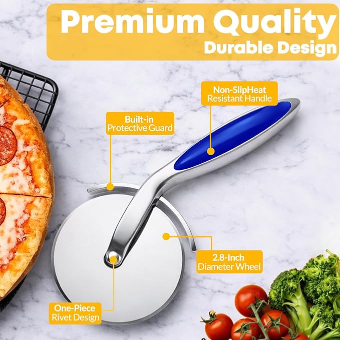 Pizza Cutter Wheel, Sharp Stainless Steel Pizza Slicer with Finger Guard, Non-Slip Comfortable Handle, Multi-Purpose Kitchen Cutter for Pizza, Pie, Dough and Pastry, Easy to Clean,Blue