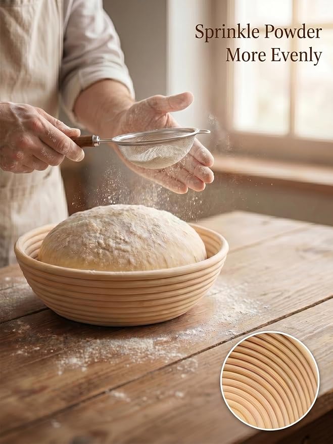 Banneton Sourdough Bread Proofing Basket Handmade 9 in Round&10 in Oval Set | 9PCS Natural Rattan Sourdough Proofing Basket, Baking Bowls with Liners&Scoring Lame&Mesh Strainer, Baking Fermentation Tools