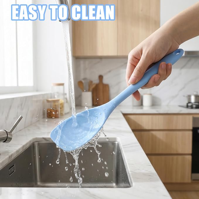 Silicone Spoon Spatula, 600°F Heat Resistant Spoonula for Cooking, Non-Stick Flexible Scraper for Baking Mixing, Kitchen Utensil Spoon Spatula for Scraping & Stirring - Blue