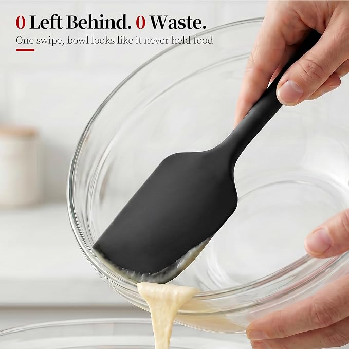 600ºF Heat Resistant Large Silicone Spatula for Baking, Black | 11.34in High Heat Food Safe Flexible Kitchen Silicone Scraper for Cooking Mixing Scraping Stirring Nonstick Cookware Pan Bowl