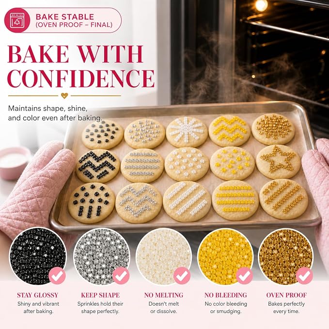 Confect Sparkling Sugar Sprinkle Mix – Edible Black, Silver, White, Yellow & Champagne Gold Sugar Crystals – Decorative Baking Toppings for Cakes, Cupcakes & Cookies – Vegan, Gluten-Free, Nut-Free, Soy-Free, Dairy-Free, Palm Oil-Free -Dye-Free-5 Oz