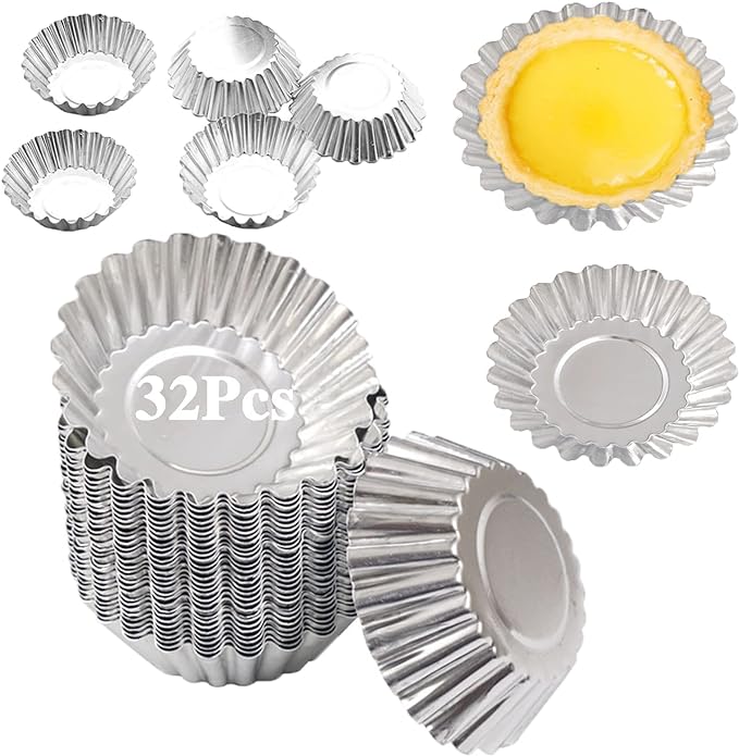 Egg Tart Molds 32Pack Tart Pan 2.75inch, Mini Tart Tins Aluminium Mini Tart Pans for Baking (32Pack-2.75inch)