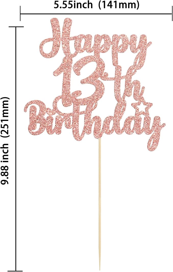 Gyufise 1Pc Happy 13th Birthday Cake Topper Glitter 13 & Fabulous Official Teenager 13 Birthday Cake Pick for Celebrating 13th Birthday Anniversary Party Cake Decorations Supplies Rose Gold