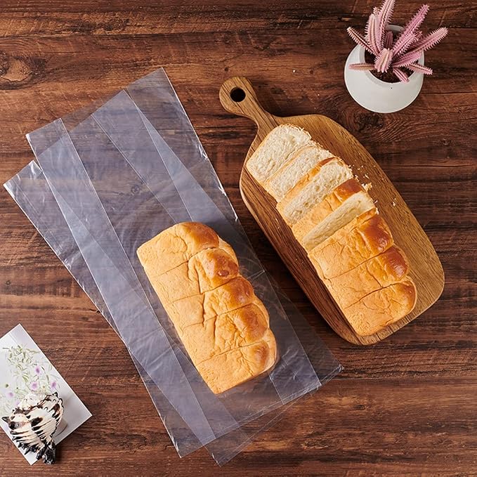 50 Pcs Bread Bags with Ties - 8x18 Inch with 4" Side Gusset Clear Plastic Bakery Bags for Homemade Sourdough, Artisan Loaves, Crusty Bread Storage