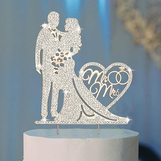 Jaciya Wedding Cake Topper Rhinestone Metal Mr and Mrs Cake Topper Bride and Groom Bridal Shower Party Rose Gold Wedding Decorations Supplies