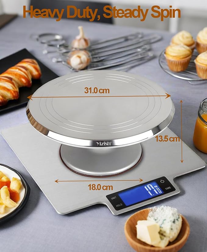 Cake Turntable Aluminum Alloy Revolving, Yizish 12 inch Rotating Cake Stand Decorating Kits for Baking, Pastries and Cupcakes