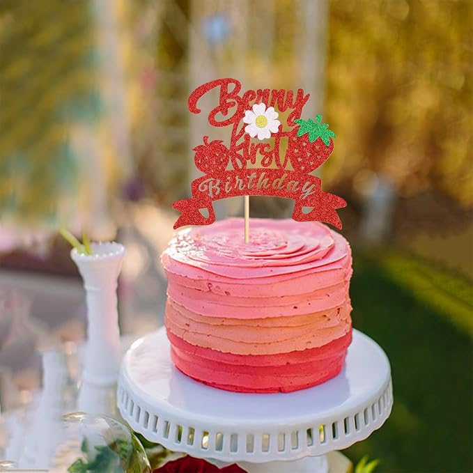 1Pack Berry First Birthday Cake Topper Strawberry 1st Birthday Cake Picks for Strawberry Baby Shower Boys Girls First Birthday Cake Decors Berry Cake Decoration Supplies