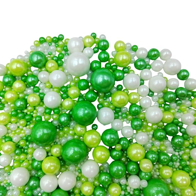 Edible White Green Sugar Pearls Candy Sprinkles 120G/ 4.23Ounce Baking Cake Sprinkles Cupcake and Cake Topper Cookie Decorations Wedding Party Valentines Halloween Christmas Supplies