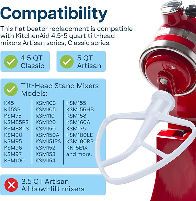 Mixer Attachments for KitchenAid 4.5–5 Quart Tilt-Head Stand Mixers – Compatible with Artisan & Classic – Beaters, Whisks, Dough Hooks & Attachment Sets by MMOBIEL (3-in-1, Aluminum)