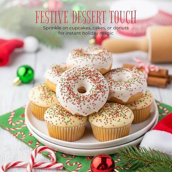 NY Spice Shop Sanding Sugars - 1 Pound Nonpareils Snowflake Red, Green & White Sprinkles - Edible Themed Festive Cooking Decor Sprinkles for Baking Essentials & Dessert Toppings
