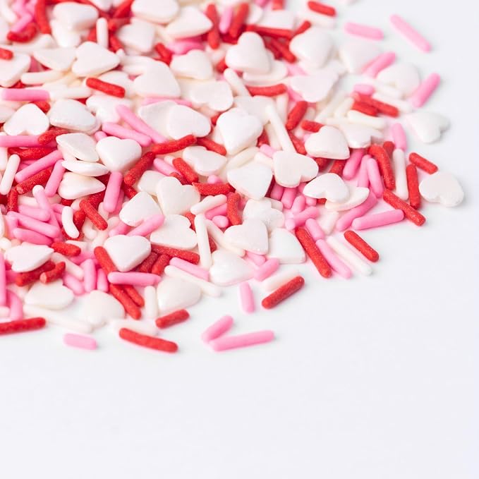 Sweets Indeed Valentines Day Sprinkles with Hearts | Bulk Jimmies Mix | Red White Pink Sprinkle Mix for Baking & Decorating | 10 ounces
