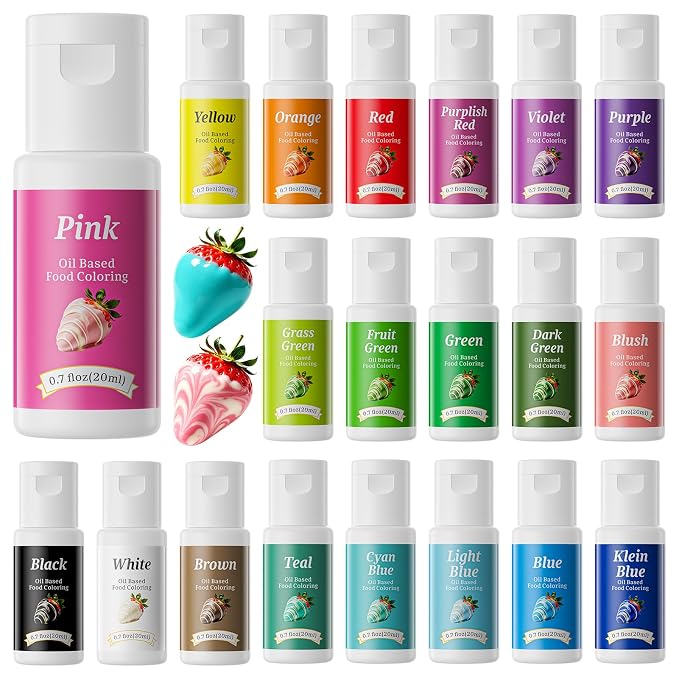 Oil Based Food Coloring for Chocolate,Large Capacity 20Colors Oil Food Dye for Cake Decorating Food Grade Edible Food Dye for Baking,Candy Melts Cookies Fondant - .7 Fl. Oz Bottles