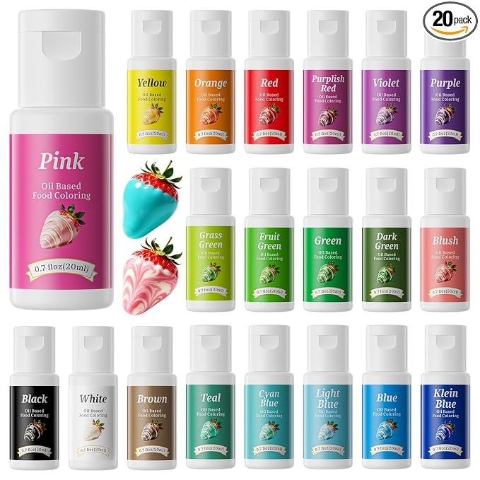 Oil Based Food Coloring for Chocolate,Large Capacity 20Colors Oil Food Dye for Cake Decorating Food Grade Edible Food Dye for Baking,Candy Melts Cookies Fondant - .7 Fl. Oz Bottles