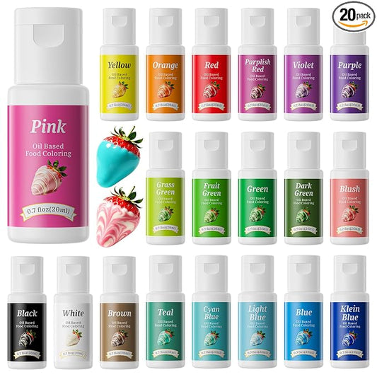 Oil Based Food Coloring for Chocolate,Large Capacity 20Colors Oil Food Dye for Cake Decorating Food Grade Edible Food Dye for Baking,Candy Melts Cookies Fondant - .7 Fl. Oz Bottles