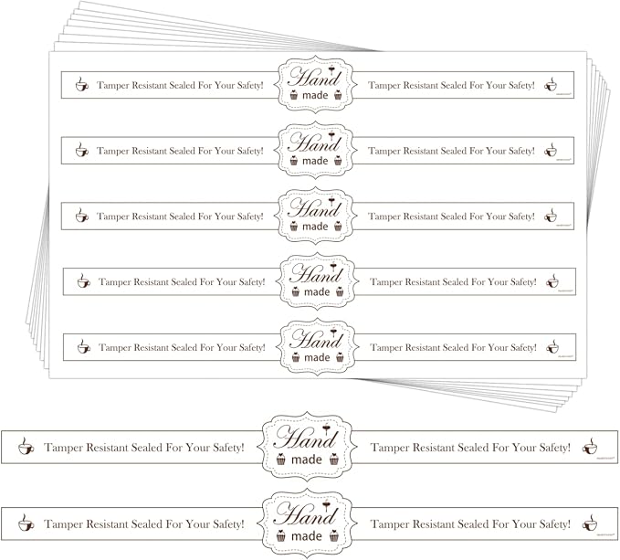 Food Retail Package Seal Stickers 9x1 Inch Safe Secure Tamper Evident Lids Proof Labels 200 Pcs for Freshness Labels for Handmade Crafted Baking (White)