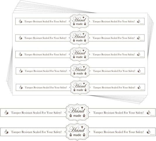 Food Retail Package Seal Stickers 9x1 Inch Safe Secure Tamper Evident Lids Proof Labels 200 Pcs for Freshness Labels for Handmade Crafted Baking (White)
