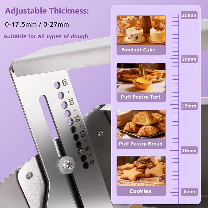 Manual Foldable Dough Sheeter Machine for Bakery, Pizza, Croissant - Stainless Steel Pastry Roller with Adjustable Thickness 0.5-17.5mm/0.5-27mm for Commercial & Home Use