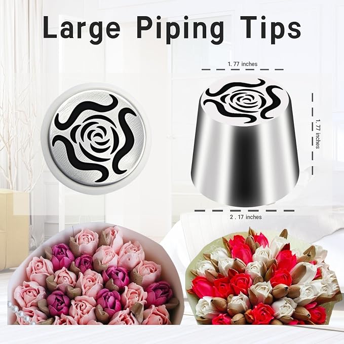 10PCS Extra Large Russian Piping Tips Stainless Steel 3D Flower Frosting | (XXL)Russian Piping Tips for DIY Cream Bouquets, Cake Flower Decoration & Cake Decorations. Beginner-Friendly