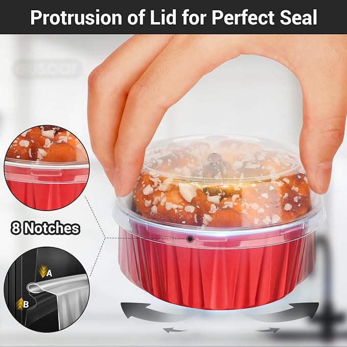 EUSOAR Cupcake Liners Aluminum with Lids, 100Pcs 5oz 125ml Aluminum Foil Muffin Liners Cups, Disposable Aluminum Foil Cupcake Baking Cups Ramekins Holders Cases Boxes Pans with Lids