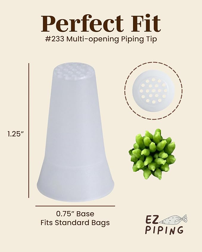 Reusable Plastic Piping Tips Standard Size Multi-opening Tip #233 20 Pack with 2 Couplers Icing Nozzles for Cake Decoration Dessert Baking Supplies and Piping Bags Base Ø 0.75" Height 1.25"