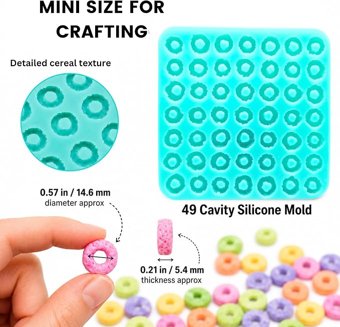 Fruit rings 49 Cavities Mini Cereal Loop Mold for Wax Melts, Soap, Resin, Clay Flexible Silicone (Natucraft)