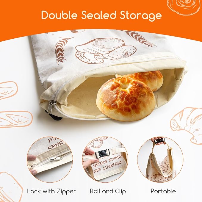 Beeswax Bread Bags for Sourdough & Homemade Bread - Reusable Natural Cotton Bees Wax Bags to Keep Bread Fresh, Refrigerable & Portable - XL 17x13 Inch Upgraded Large - Capacity Design（2 Pack ）