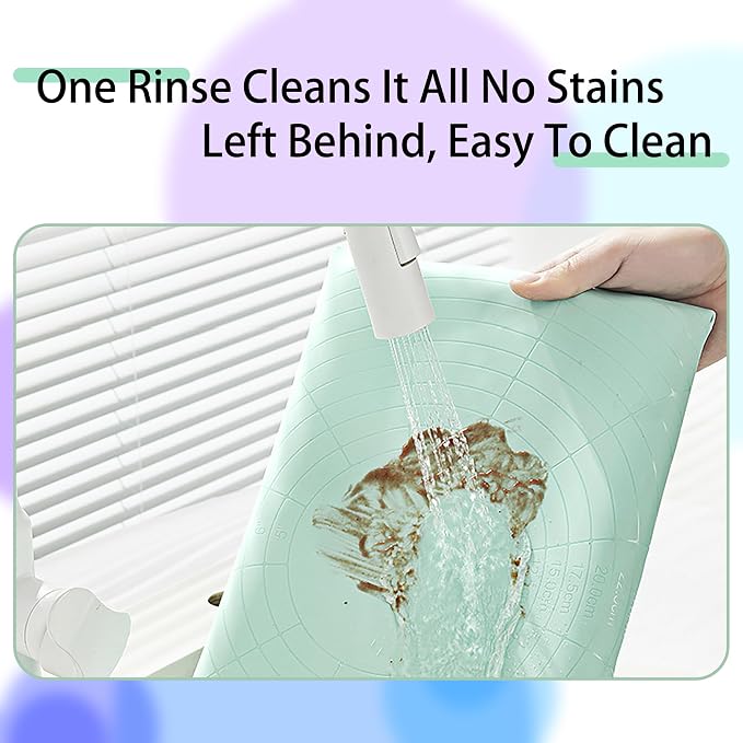 Silicone Baking Mat 32" x 24", Extra Thick Non-stick Pastry Mat with Measurements and Edge Heightening, Food Grade Silicone for Countertop Dough Rolling (With Dough Scraper/Pastry Brush/Cable Tie)