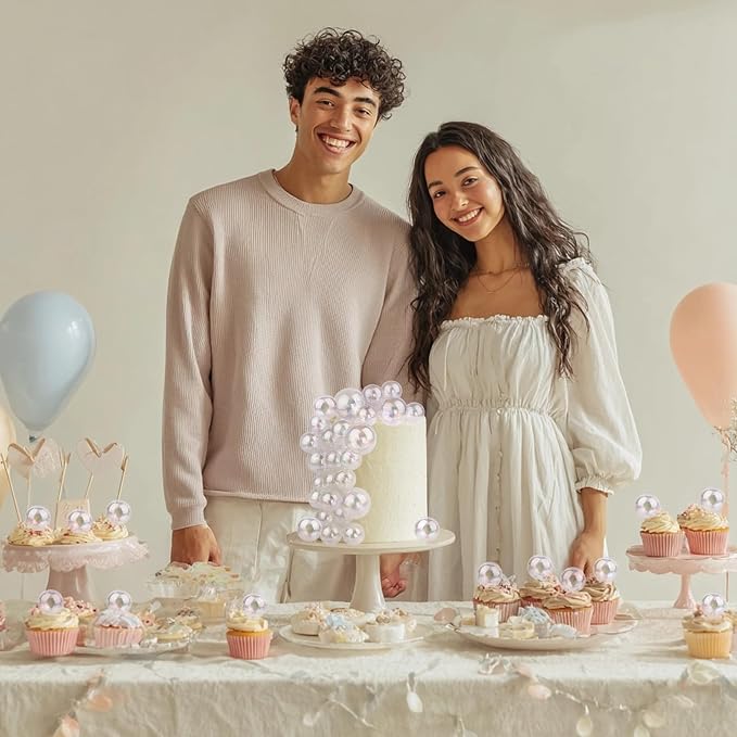 32 PCS Bubble Cake Topper Clear Balls Cake Topper Plastic Bubbles for Crafts Bolas Decorativas Para Pastel Esferas Para Decorar Pasteles Party Birthday Wedding Graduation Christmas Anniversary