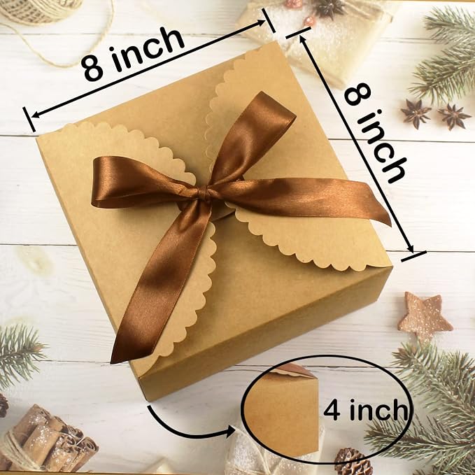 WEWILUCK Brown Gift Boxes 10 Pack 8x8x4 Inches, Large Premium Kraft Gift Box with Lid Bulk for Present, Graduation, Anniversaries, Birthday Party, Father's Day, Christmas, Groomsmen Gifts