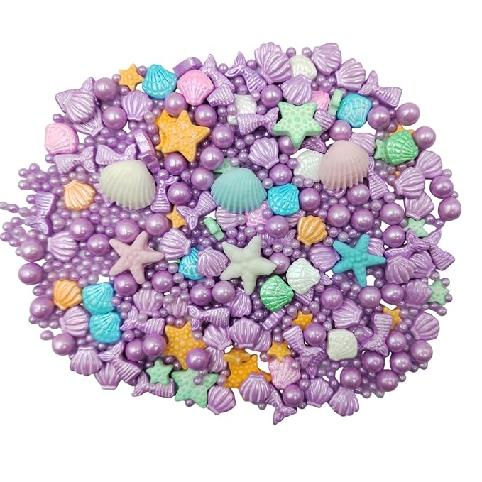 Homankit Mermaid Sprinkle Sweets Sprinkles for Baking Dessert Cupcake Cake Topper Starfish Shell Pearl Mermaid Candy Mix 3.53 Ounces Purple