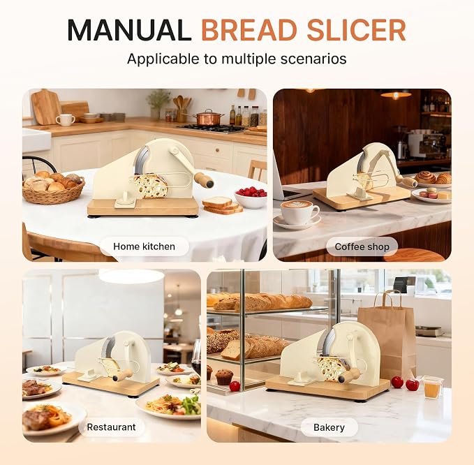 Upgraded Manual Bread Slicer for Homemade Sourdough Bread Adjustable Thickness Bread Cutter with Metal Guide,Hand Crank Bread Slicer with Scale Line&Suction Base,for Perfect Even Slices