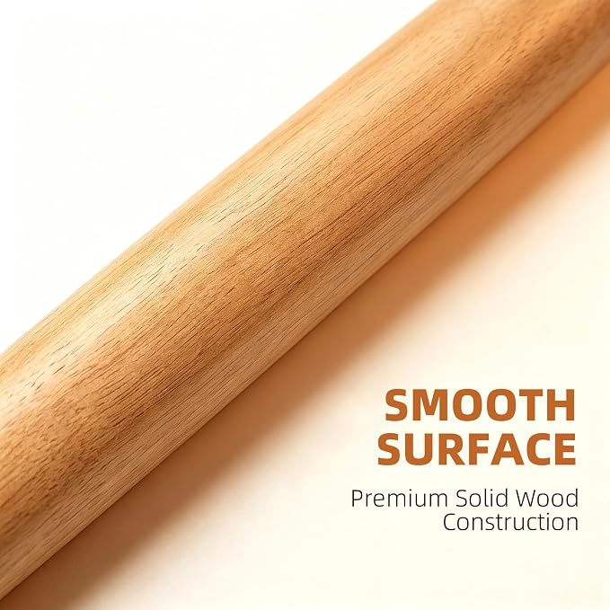 French Rolling Pin, 17 Inch Solid Wood Tapered Rolling Pin for Baking, Wooden Dough Roller for Pastry, Pizza Dough, Pie Crust, Cookies, Pasta and Fondant