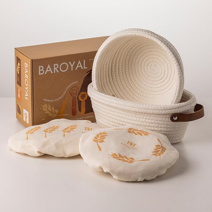 Crispier Crust Cotton Rope Banneton Bread Proofing Basket Set, Oval & Round Bread Baskets with Liners & Covers for Artisan Bread Baking, Sourdough Bread Baking Supplies(Off White)
