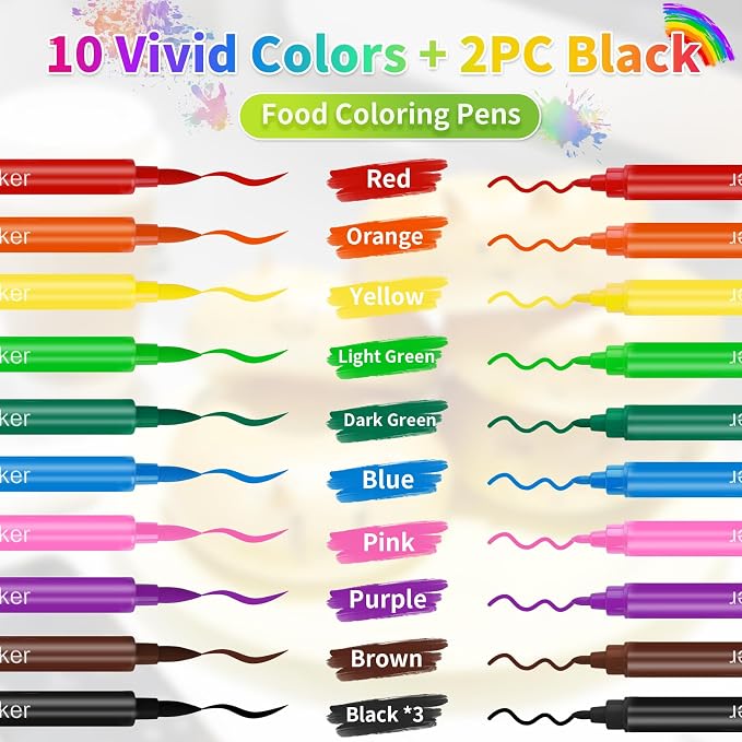 12PCS Food Coloring Pens - Double Sided Edible Markers with Fine & Thick Tips | Ideal for Fondant, Cakes, Cookies, Frosting, Easter Eggs & Macaron Decorating | Food Grade Gourmet Writer Pens