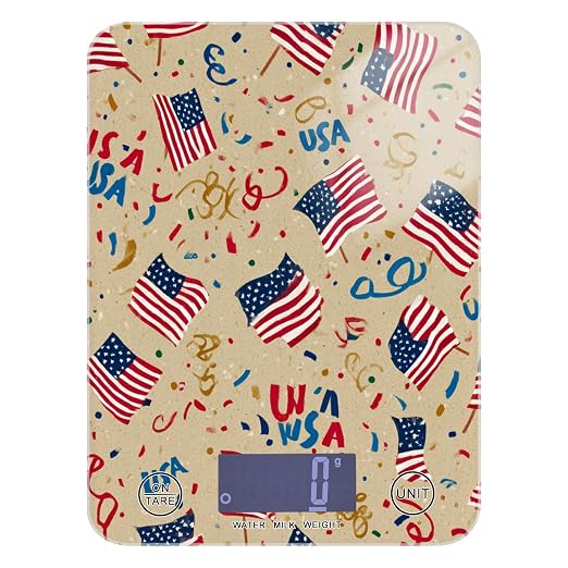 Food Scale Kitchen Scale for Baking Cooking Digital Food Weighing Measuring Scale Small Waterproof Electric Food Scale Brown Patriotic American Flags