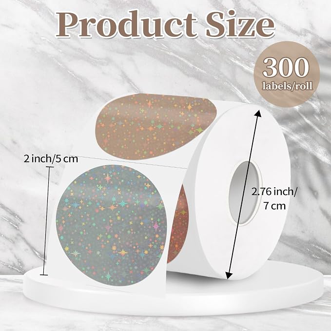 2''Holographic Thermal Label,Round Self-Adhesive Direct Thermal Label,for DIY Logo Design,Name Tag (300/Roll Beige Gradient)