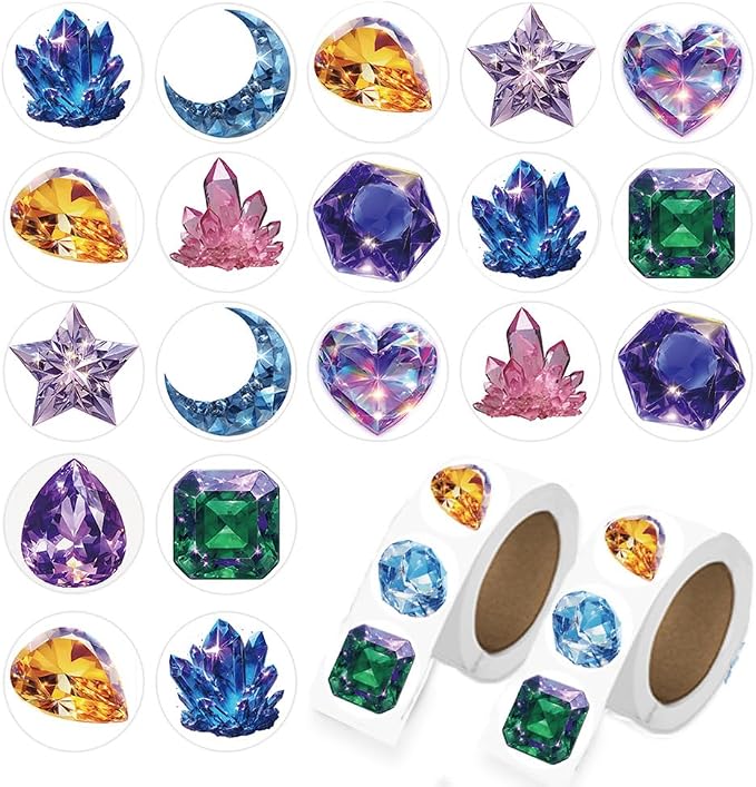 Diamond Stickers,500pcs Self-Adhesive Iridescent Gem Crystal Stickers Cute Moon Star Heart Jewel Stickers for Crafts Scrapbooking Reward Party Favors