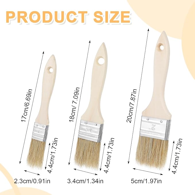 3Pcs Natural Bristle Pastry Brush, Pastry Brush Wooden Handle Basting and BBQ Brushes Kitchen Baking Brushes for Cooking, Butter, Oil, Grilling & Baking Easy Clean Durable Kitchen Culinary Utensil