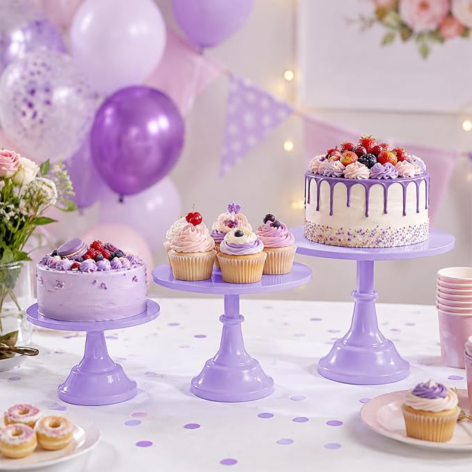 3 Pcs Cake Stand Set Metal Round Cake Holder Cupcake Stands 8/10/12 inch Purple Dessert Display Stands Dessert Table Decorations for Birthday Parties, Baby Shower,Wedding Banquets and Anniversary