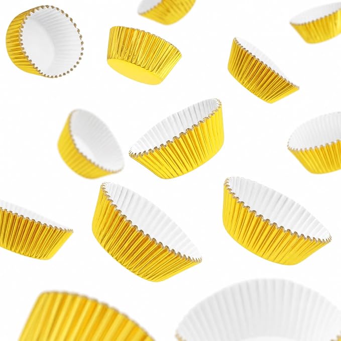 100 Gold Foil Cupcake Liners, Muffin Liners or Baking Cups for Desserts, Muffins, Cupcakes and More Treats; Grease Proof, No Smell, Food Grade, Nut Serving Containers (Gold 100)