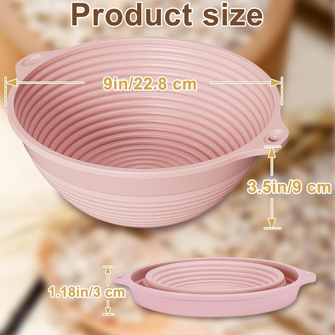 Upgraded 4 Pack Silicone Banneton Bread Proofing Basket, Reinforced Rim Support & Dual Handles, 9" Collapsible Non-Stick Round Dough Proofing Bowl, Oven & Dishwasher Safe, BPA Free