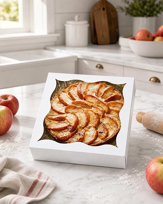 qiqee Auto-pop Up White Pie Boxes with Window 12"x 12"x 3" 120Packs Cookie Donut Bakery Box