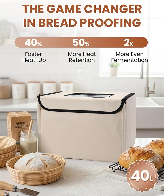 Bread Proofing Set – Foldable Dough Proofer (68–132℉, 0–99H Timer, Rack & Water Tray) + Sourdough Starter Warmer (70–100℉, Auto On/Off, 1–12H Timer) for Home Bread, Pizza & Fermentation