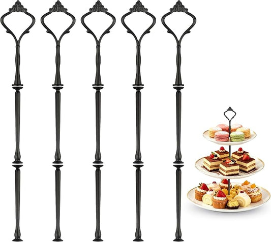 3 Tier Cake Stand Fitttings Kits Fruit Cake Plate Handle Fitting Cupcake Hardware Rod Stand Holder Black Crown 5 Sets（Plate not Included）