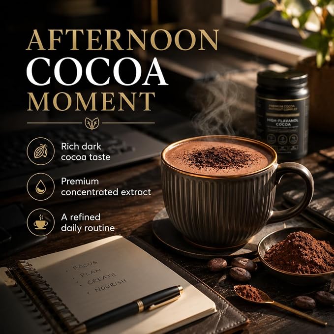 High Flavanol Cocoa Powder, 1200mg Flavanols & Flavonoids per Serving, 10X Concentrated Cocoa Extract with 600mg Epicatechin, Unsweetened Organic Cocoa Powder for Baking, Premium Dark Cocoa Nutrition
