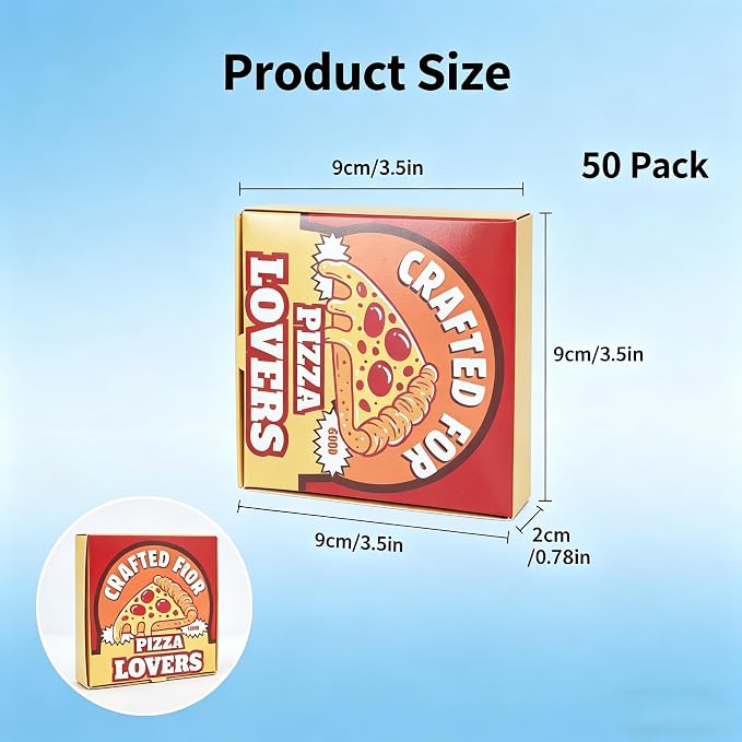 50 Pcs Mini Pizza Boxes, Square, White, Yellow Background | Cardboard Cookie Boxes, Hold Small Pies and Treats for Weddings, Birthdays, Valentine's Day and Picnic
